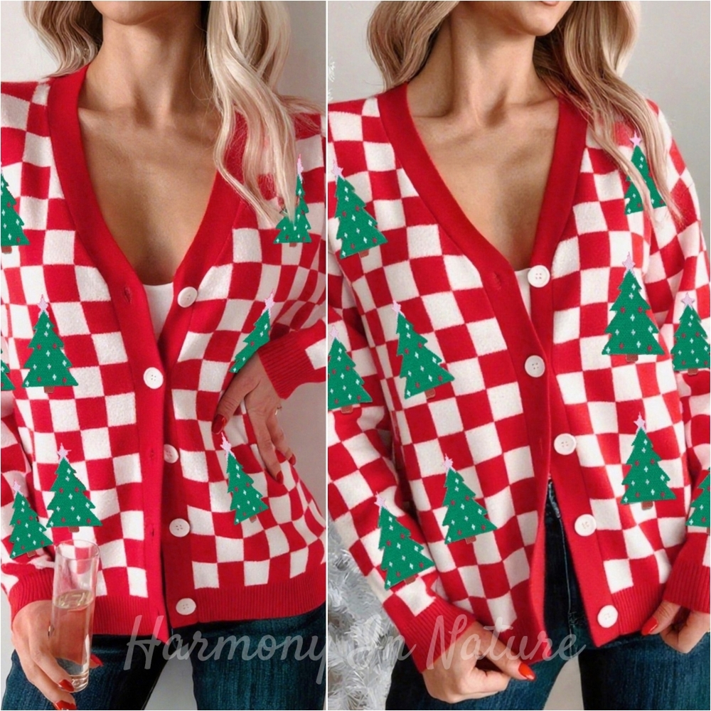 Merry Check Cardigan - Red